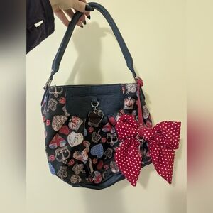Black and Red Heart Shoulder Bag with Bow
